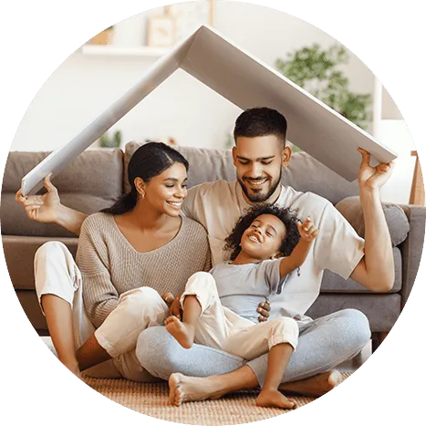 Happy family in their new home